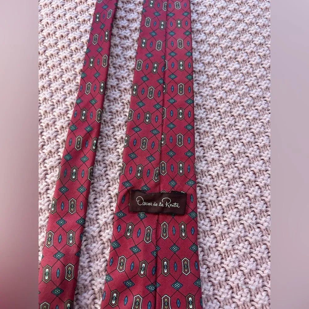 Oscar de la Renta Red Geometric Pattern Tie